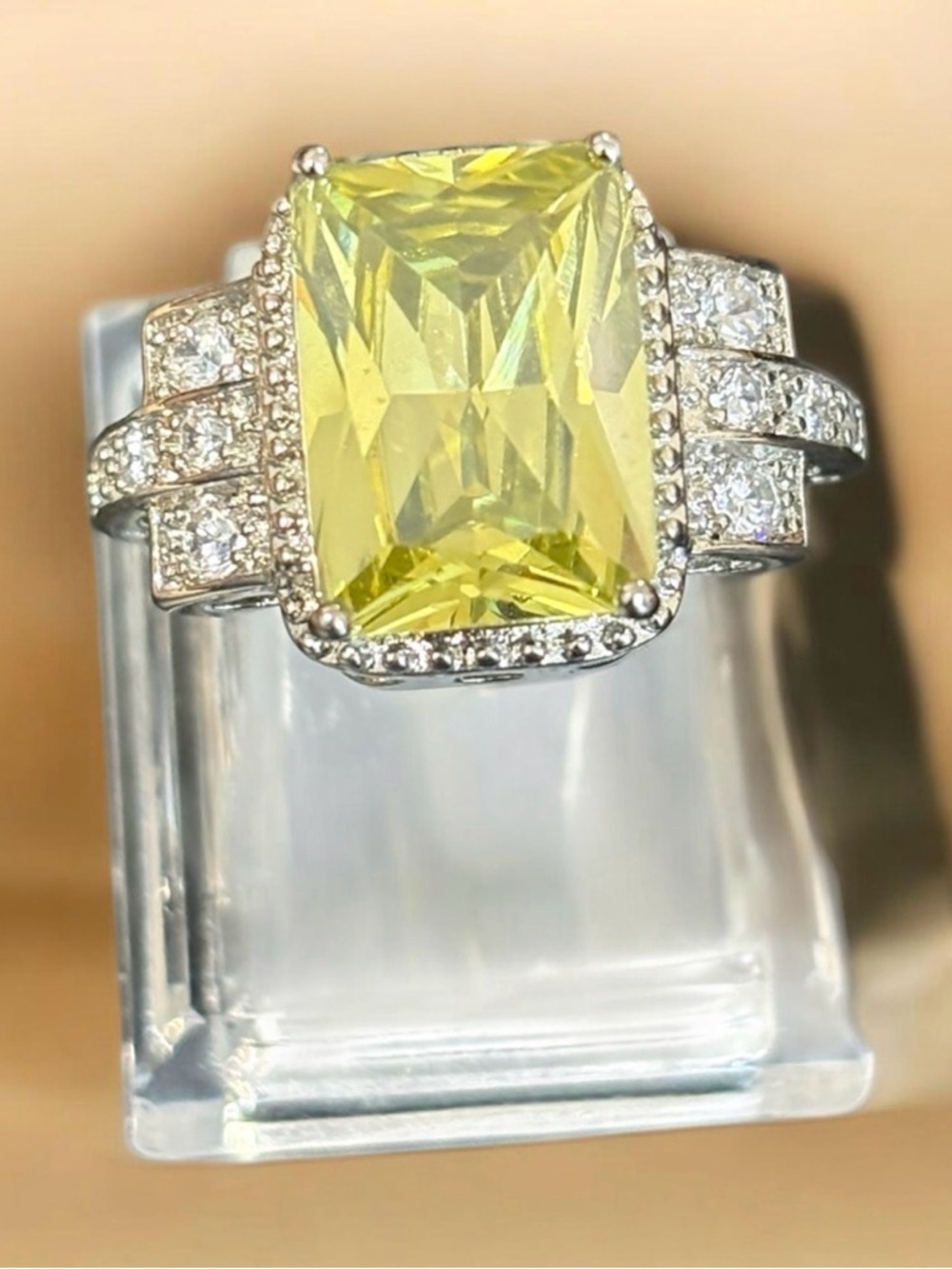 Yellow Emerald-Cut Cubic Zirconia Cocktail Ring - Women Jewelry
